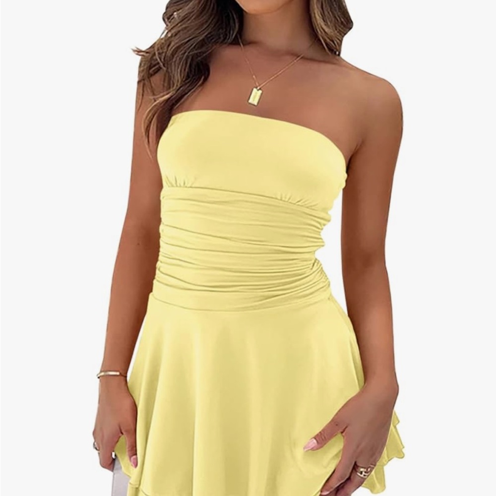 Amazon Strapless Yellow Mini Dress